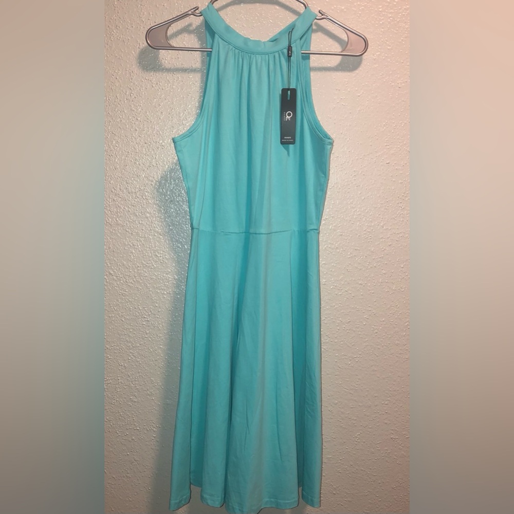 OUGES NWT Swing Dress.Turquoise‎ 17” Armpit to Armpit ,15” Waist ,35.5” Length